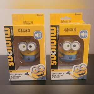 2 Bitty Boomer Minions Collectible Bluetooth Speakers Portable Selfie Remote New